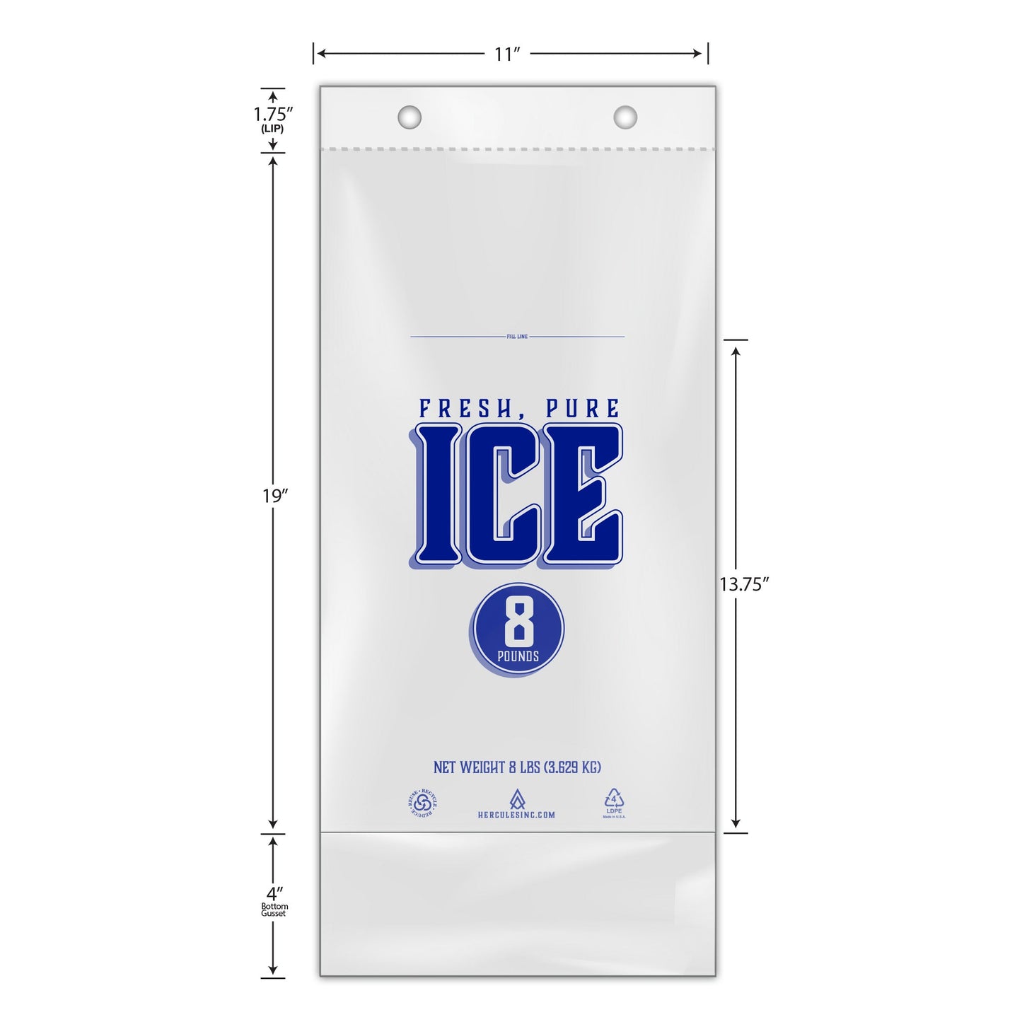 Custom Imprint 8# Ice Bags - Fresh, Pure, Ice - 1,000/Case - Hercules Inc. Shop