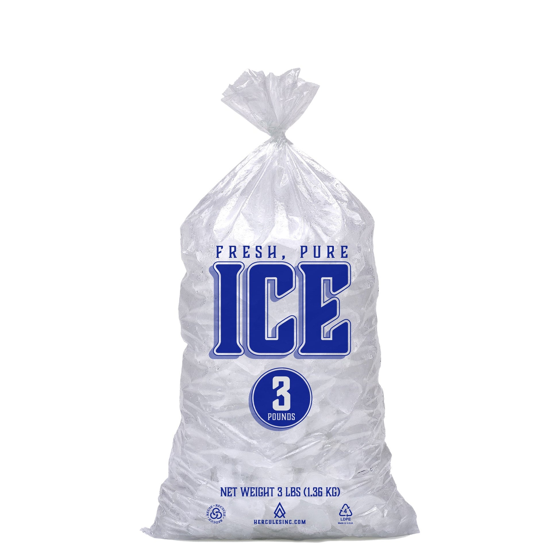 3 Lb. Clear Plastic - Fresh, Pure Ice Bags - Loose/Cut - Hercules Inc. Shop