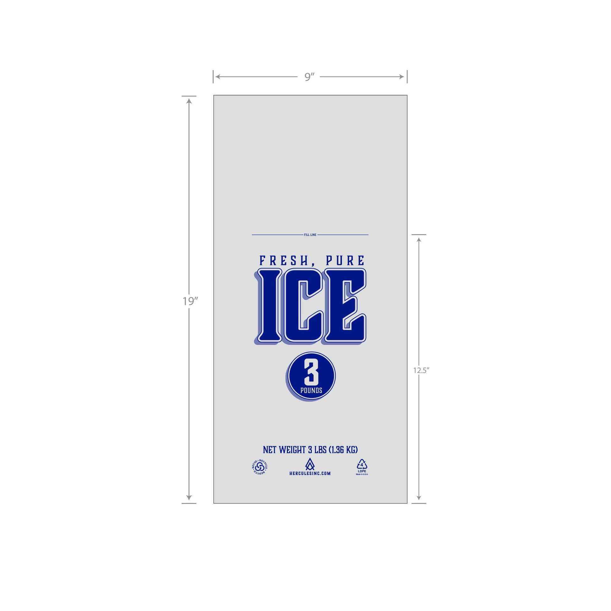 3 Lb. Clear Plastic - Fresh, Pure Ice Bags - Loose/Cut - Hercules Inc. Shop