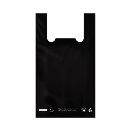 T-Shirt Bag - 20# Mini-Tote - Black Plastic Warning Language - Flat Pack - 1,000/Case