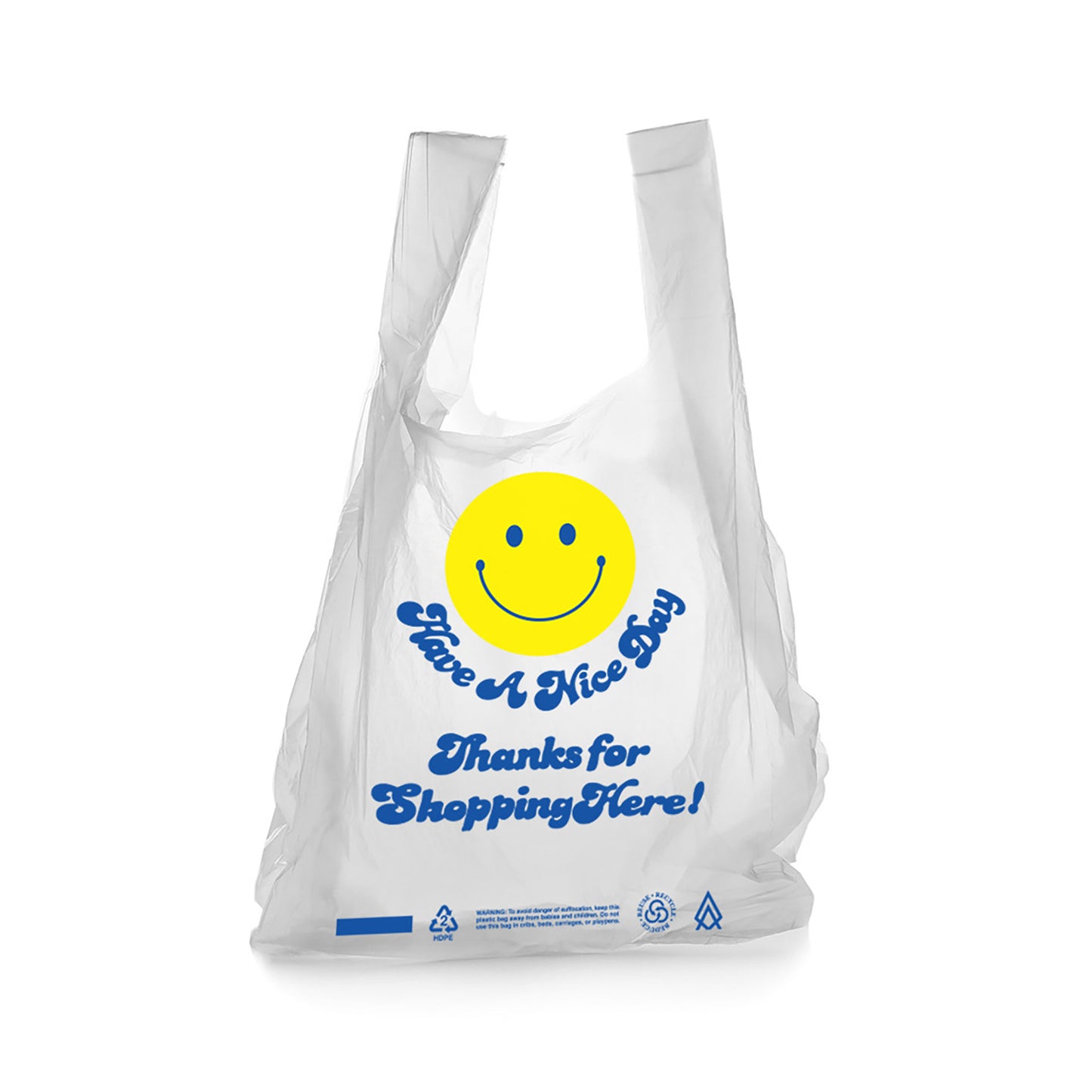 Happy Face T-Shirt Bag on a Roll White HDPE Plastic