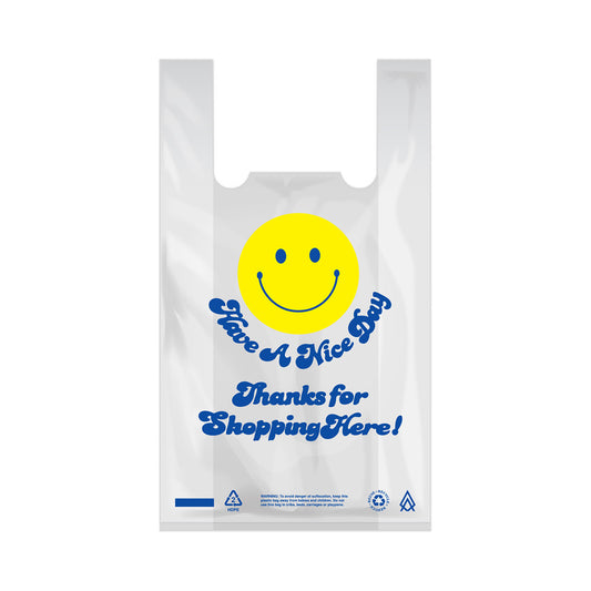 Happy Face T-Shirt Bag on a Roll White HDPE Plastic