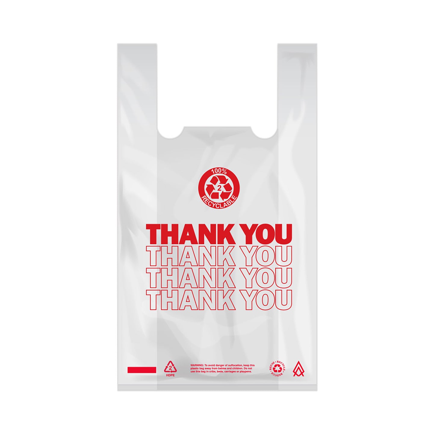 T-Shirt Bag - "Thank You" -  White Plastic
