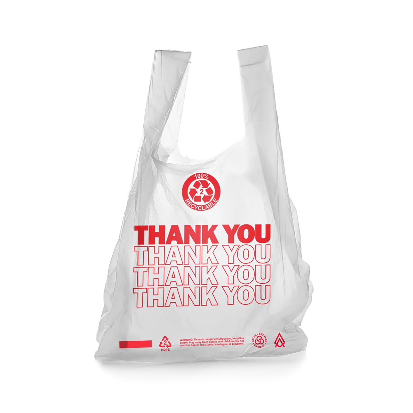 T-Shirt Bag - "Thank You" -  White Plastic