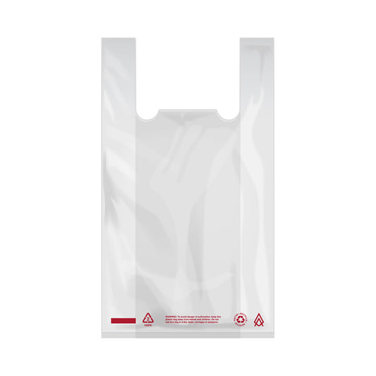 T-Shirt Bag "Warning" Language White Plastic - 12# Mini-Tote - Flat Pack - 1,000/Case