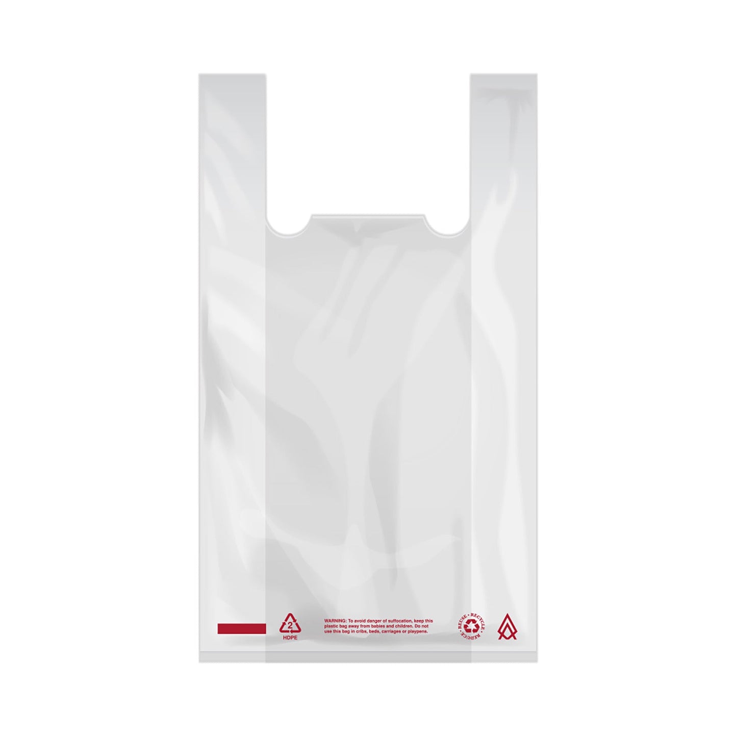 T-Shirt Bag "Warning" Language White Plastic - Roll Bags - 4 Rolls/Case