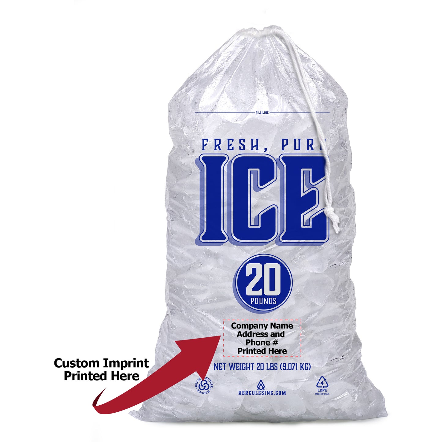 Custom Imprint 20# Ice Bags - Fresh, Pure, Ice - 5,000 Bags