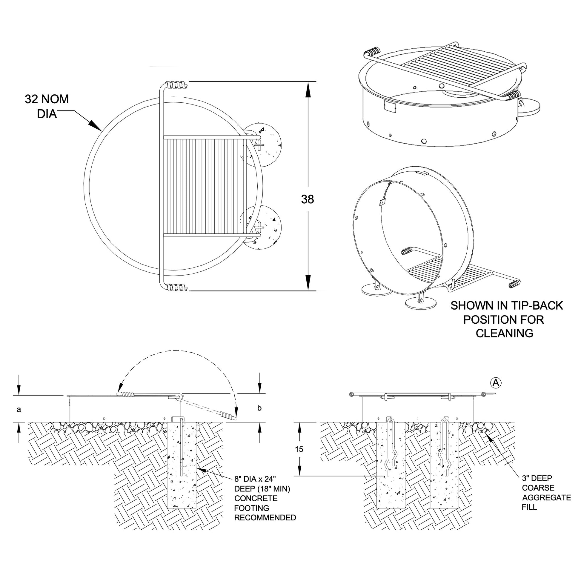 Campfire Ring with Single Level Cooking Grate - 32" - Hercules Inc. Shop