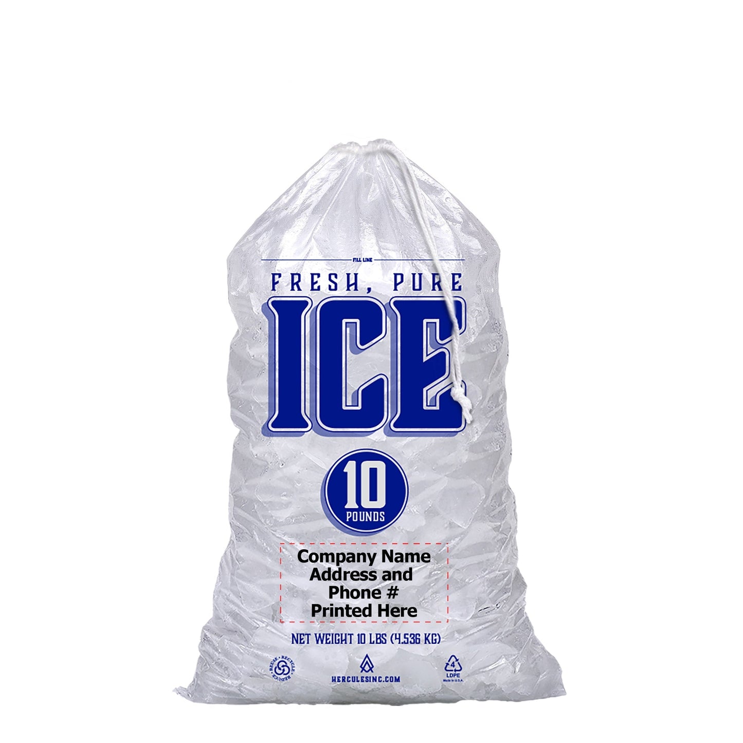 Custom Imprint 10# Drawstring Ice Bags - Fresh, Pure, Ice - 500/Case - Hercules Inc. Shop