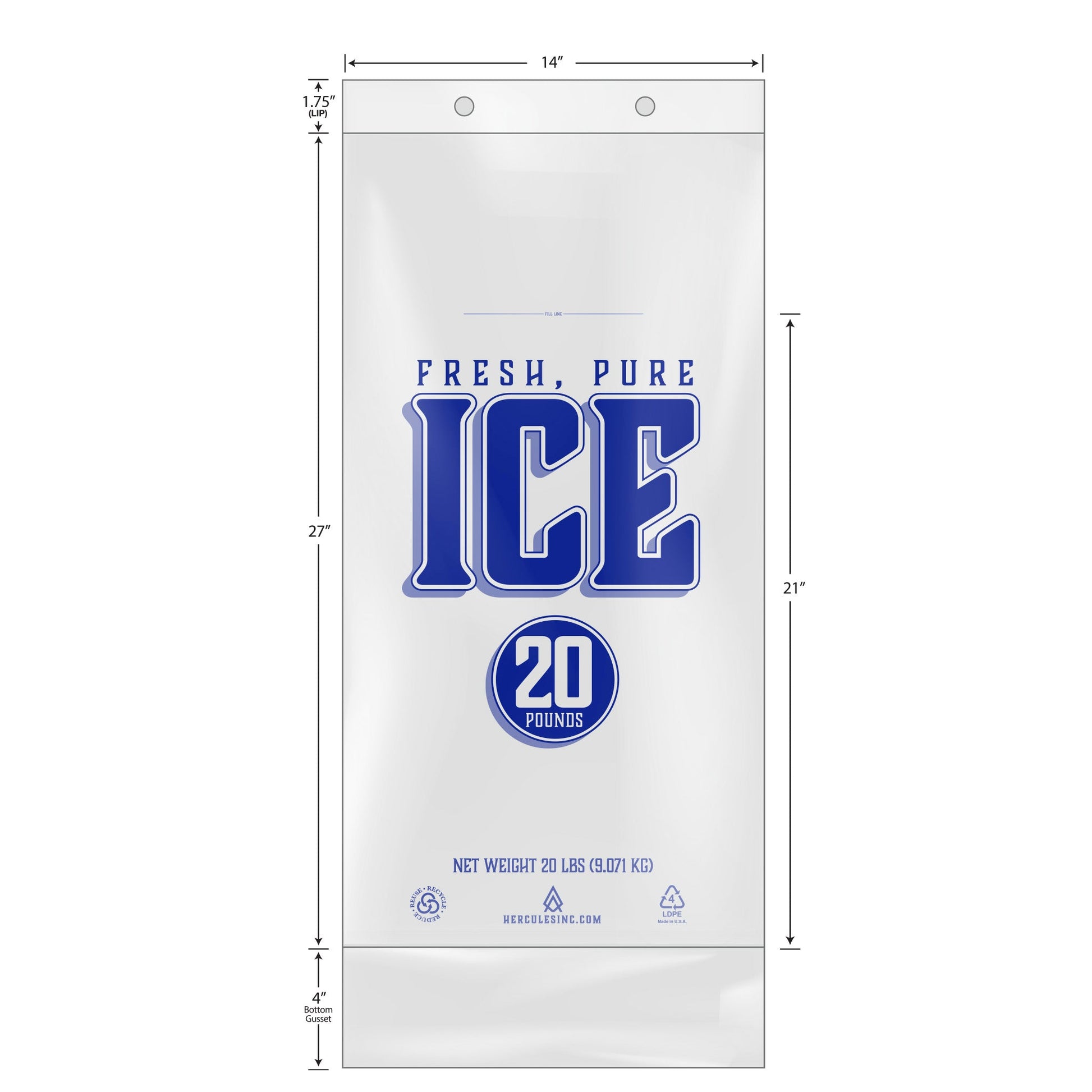 Custom Imprint 20# Ice Bags - Fresh, Pure, Ice - 500/Case - Hercules Inc. Shop