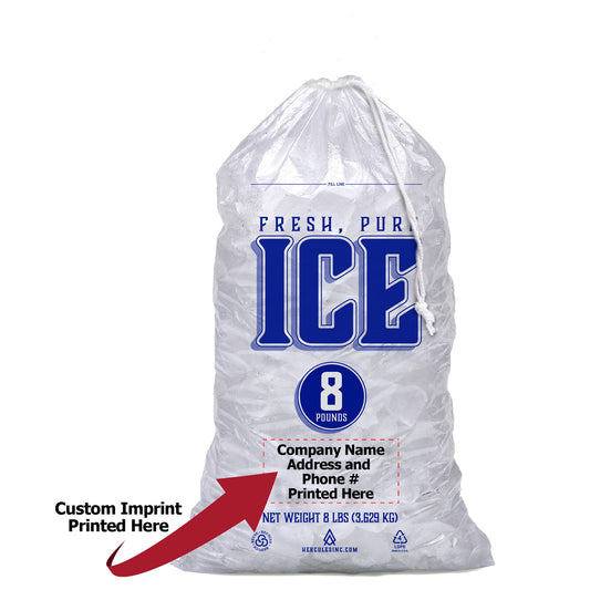 Custom Imprint 8# Drawstring Ice Bags - Fresh, Pure, Ice - 500/Case - Hercules Inc. Shop