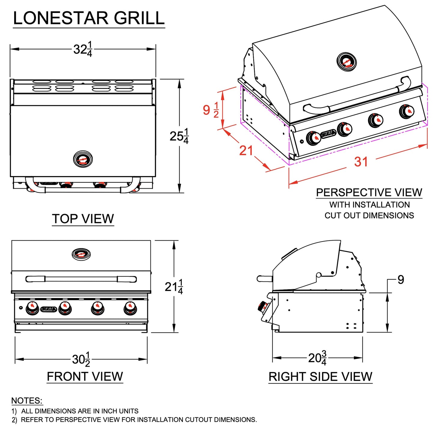 Grill Head - Lonestar 30" Drop - In Grill - Hercules Inc. Shop