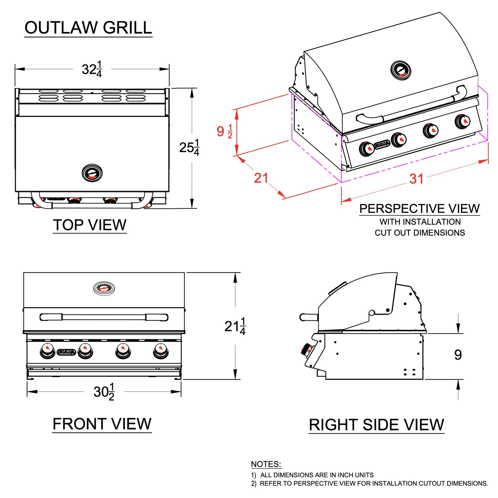 Grill Head - Outlaw 30" Drop - In Grill - Hercules Inc. Shop