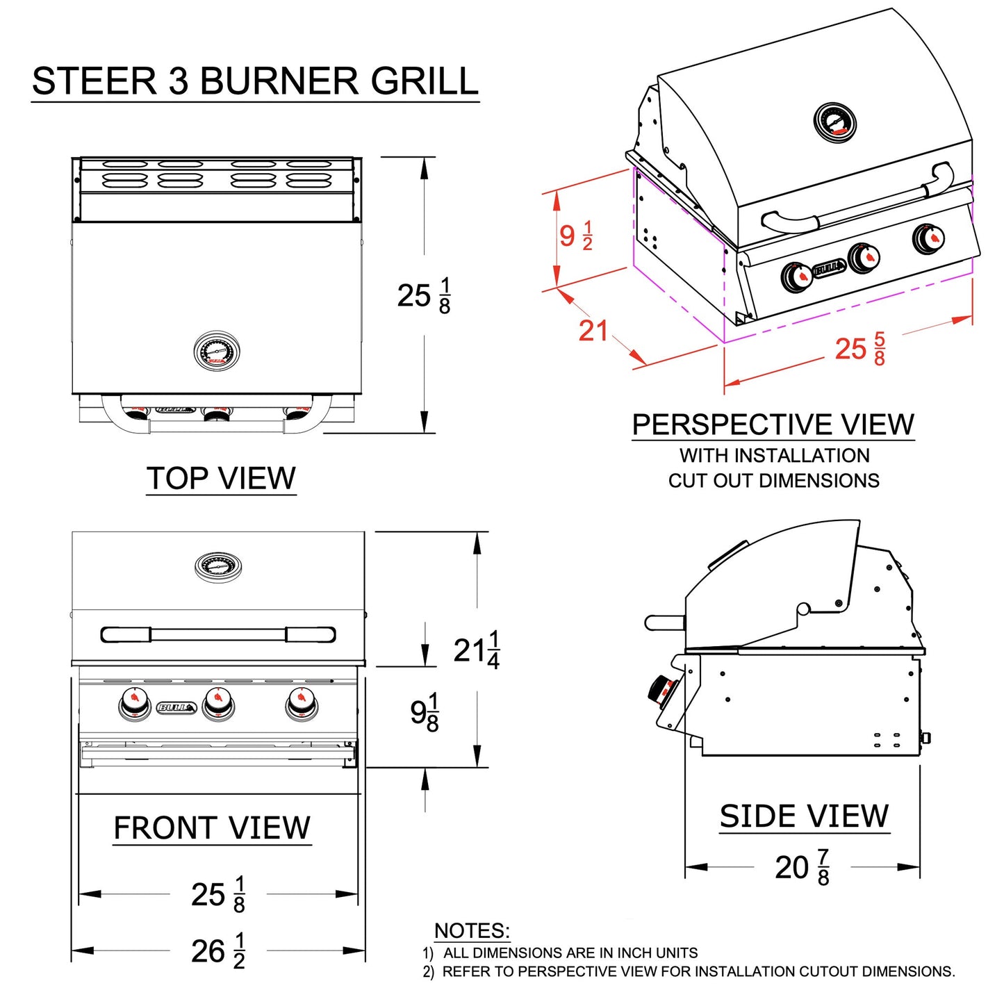 Grill Head - Steer 24" Drop - In Grill - Hercules Inc. Shop