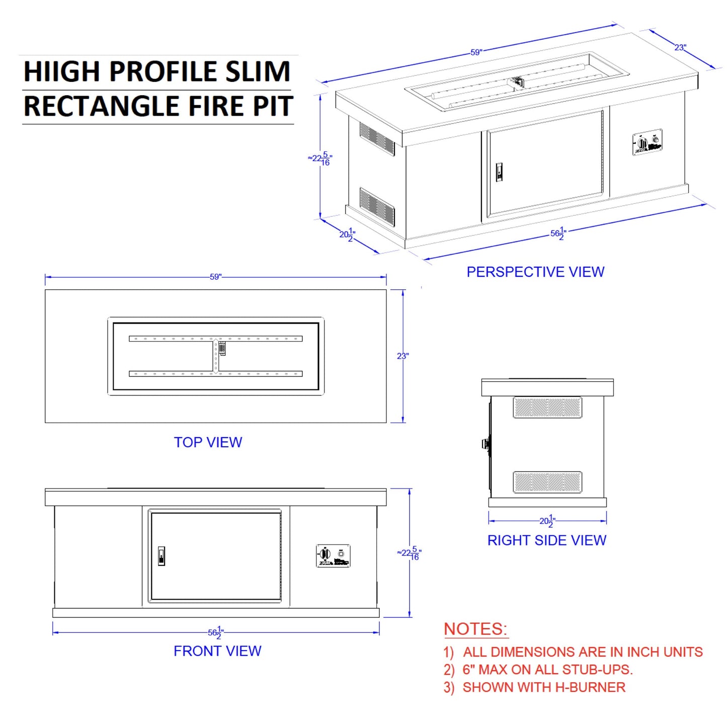 Rectangle Fire Pit - High Profile - Rock Base - Hercules Inc. Shop