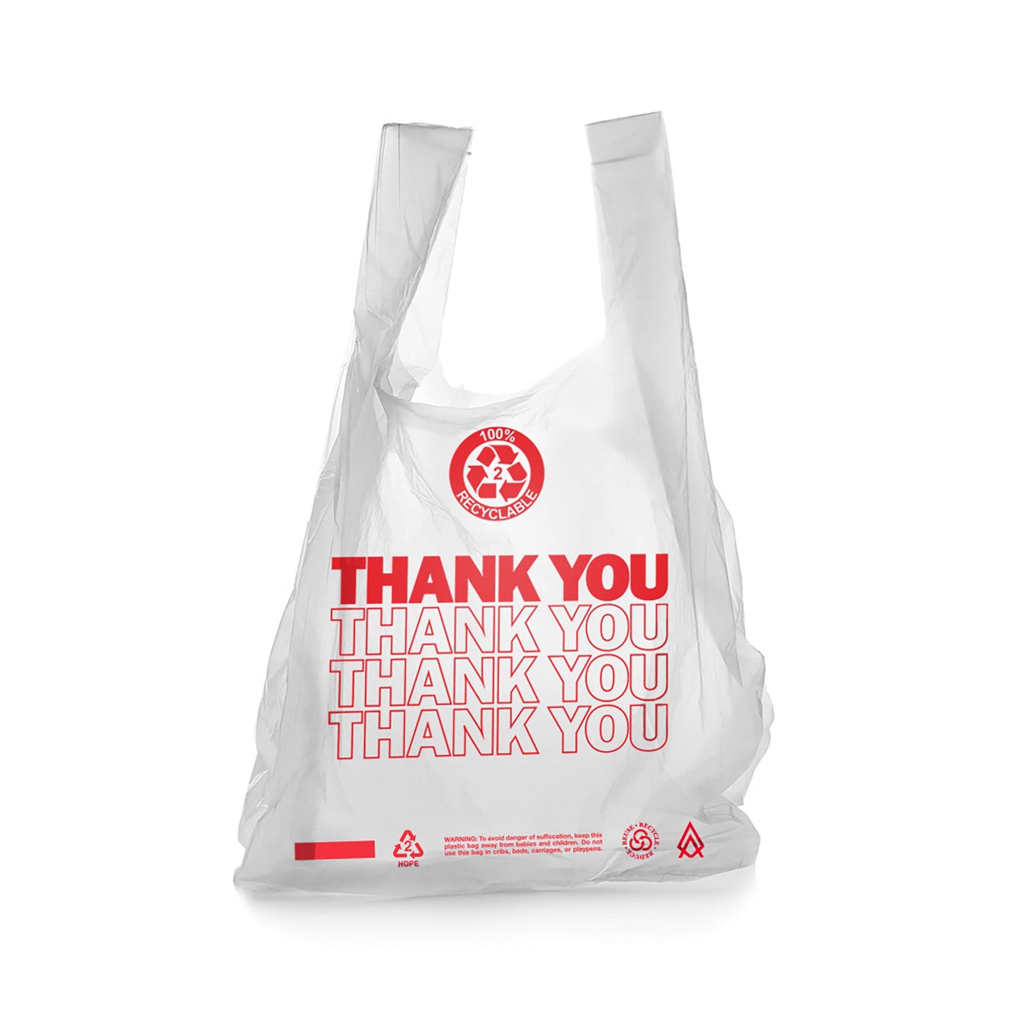 T - Shirt Bag - "Thank You" - White Plastic - Hercules Inc. Shop