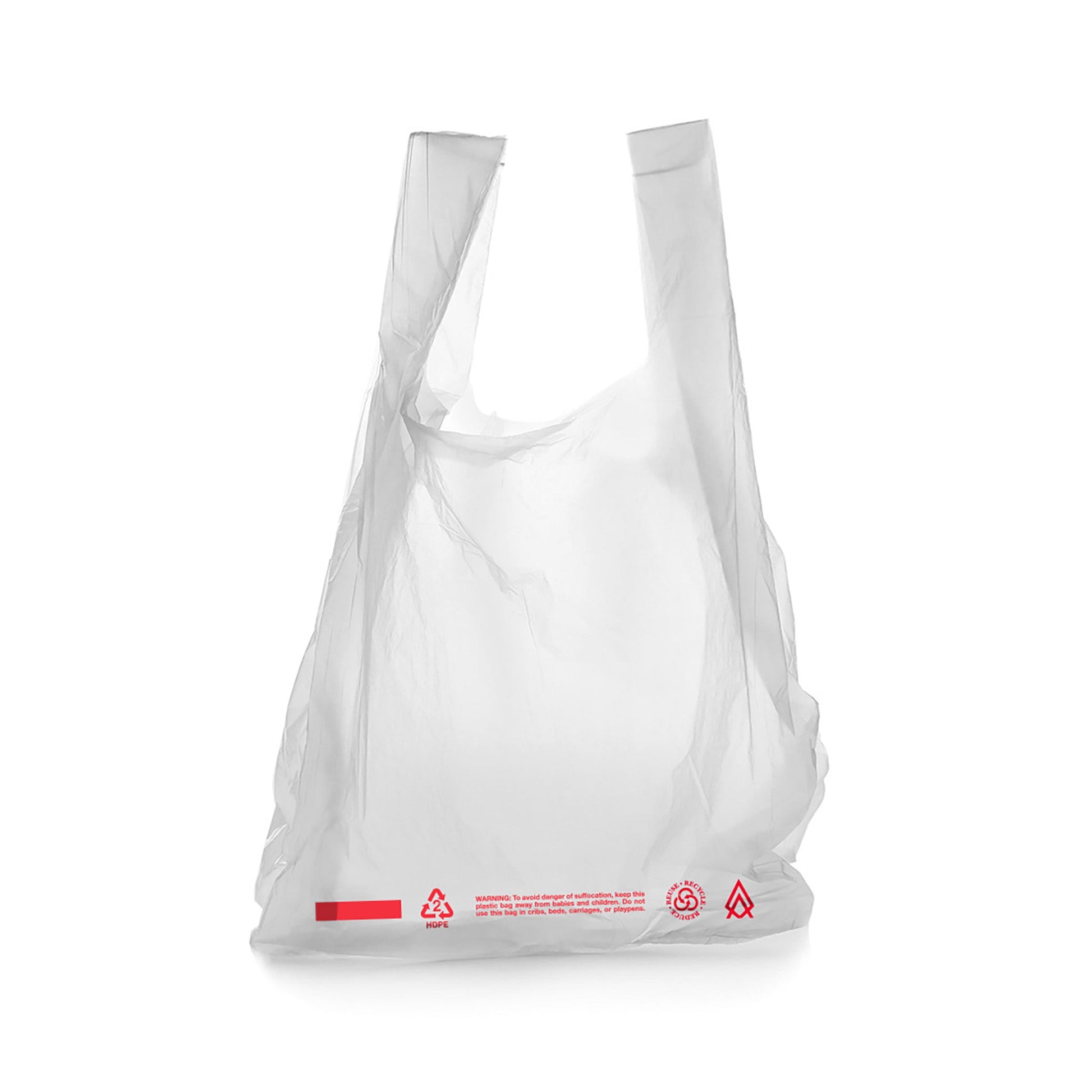 T - Shirt Bag "Warning" Language White Plastic - 12# Mini - Tote - Flat Pack - 1,000/Case - Hercules Inc. Shop