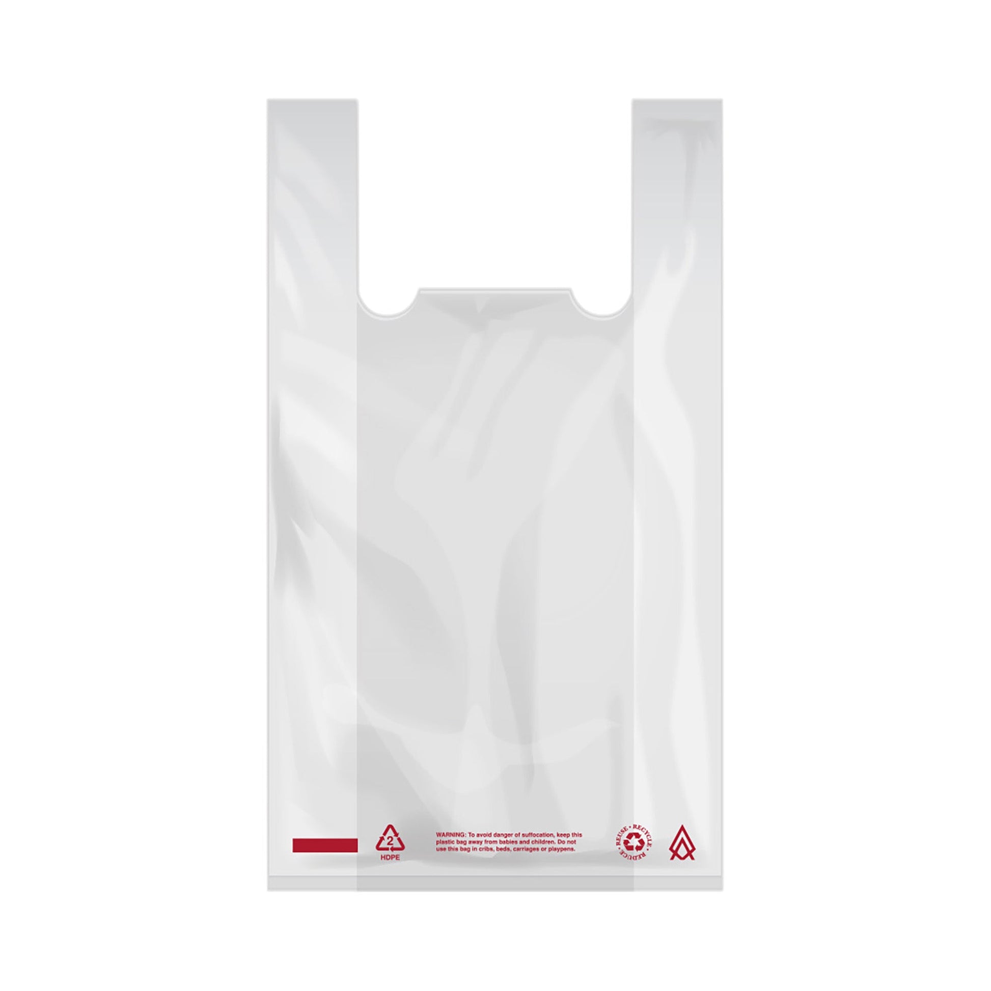 T - Shirt Bag "Warning" Language White Plastic - 12# Mini - Tote - Flat Pack - 1,000/Case - Hercules Inc. Shop