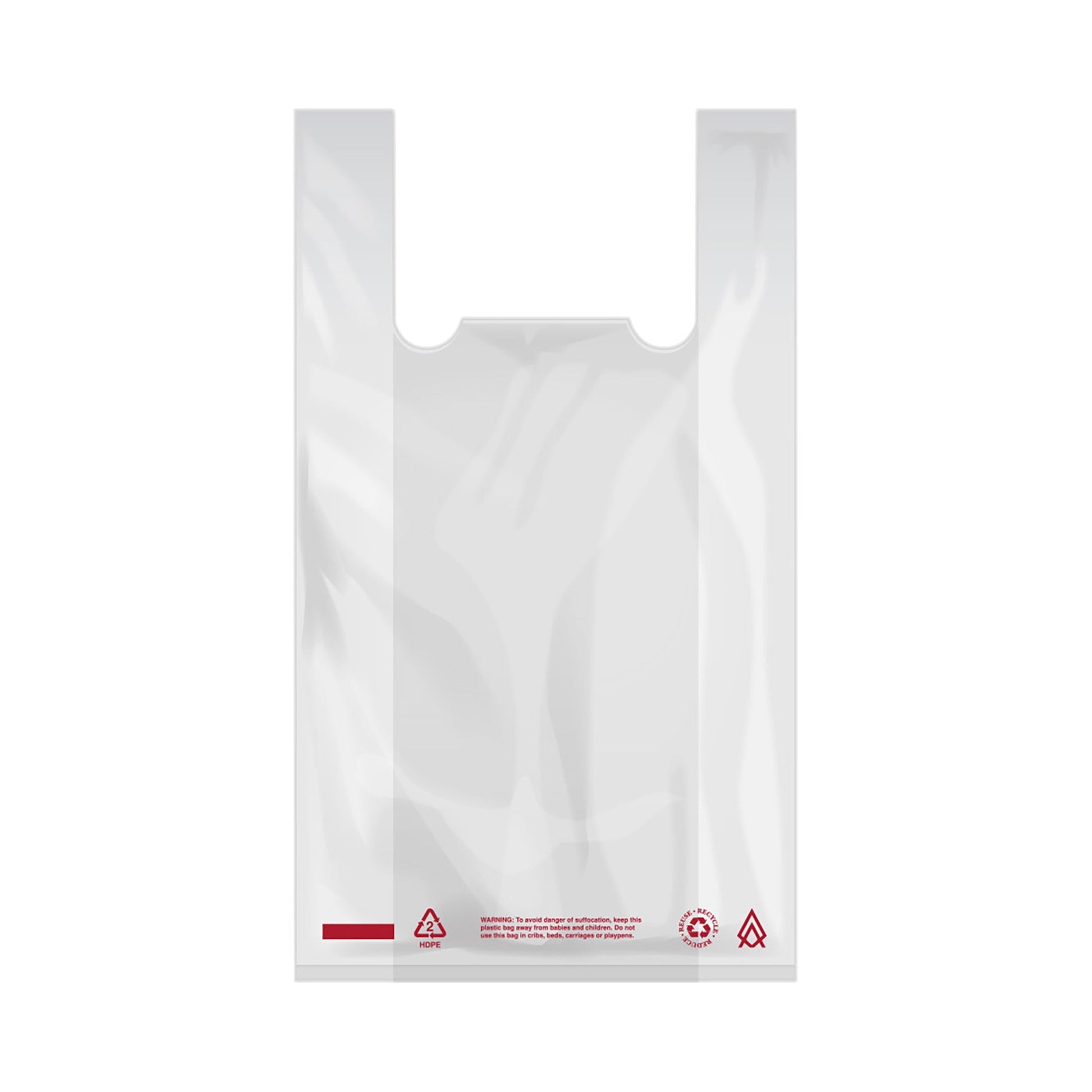 T - Shirt Bag "Warning" Language White Plastic - Roll Bags - 4 Rolls/Case - Hercules Inc. Shop