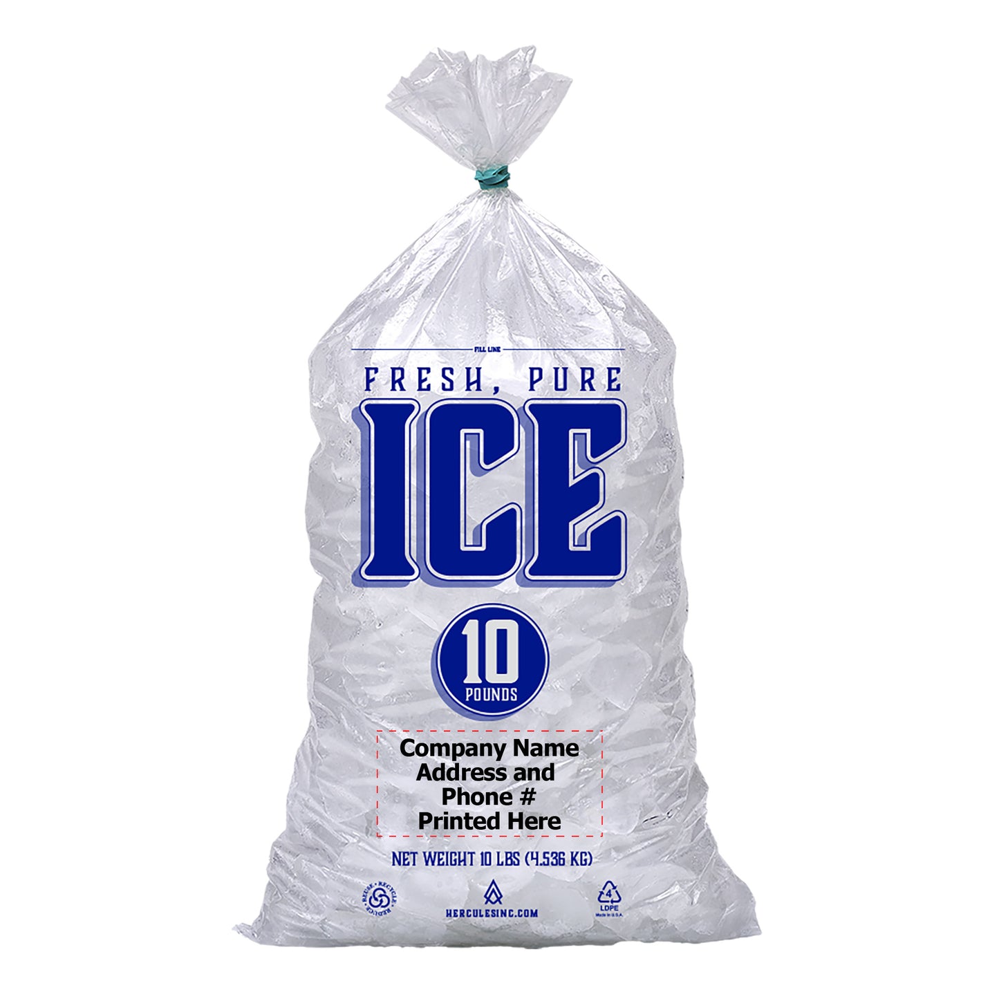Custom Imprint 10# Ice Bags - Fresh, Pure, Ice - 5,000 Bags