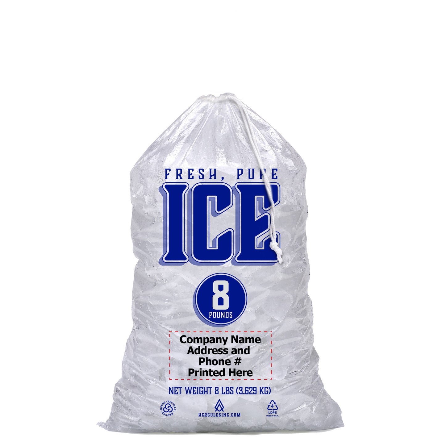 Custom Imprint 8# Ice Bags - Fresh, Pure, Ice - 5,000 Bags